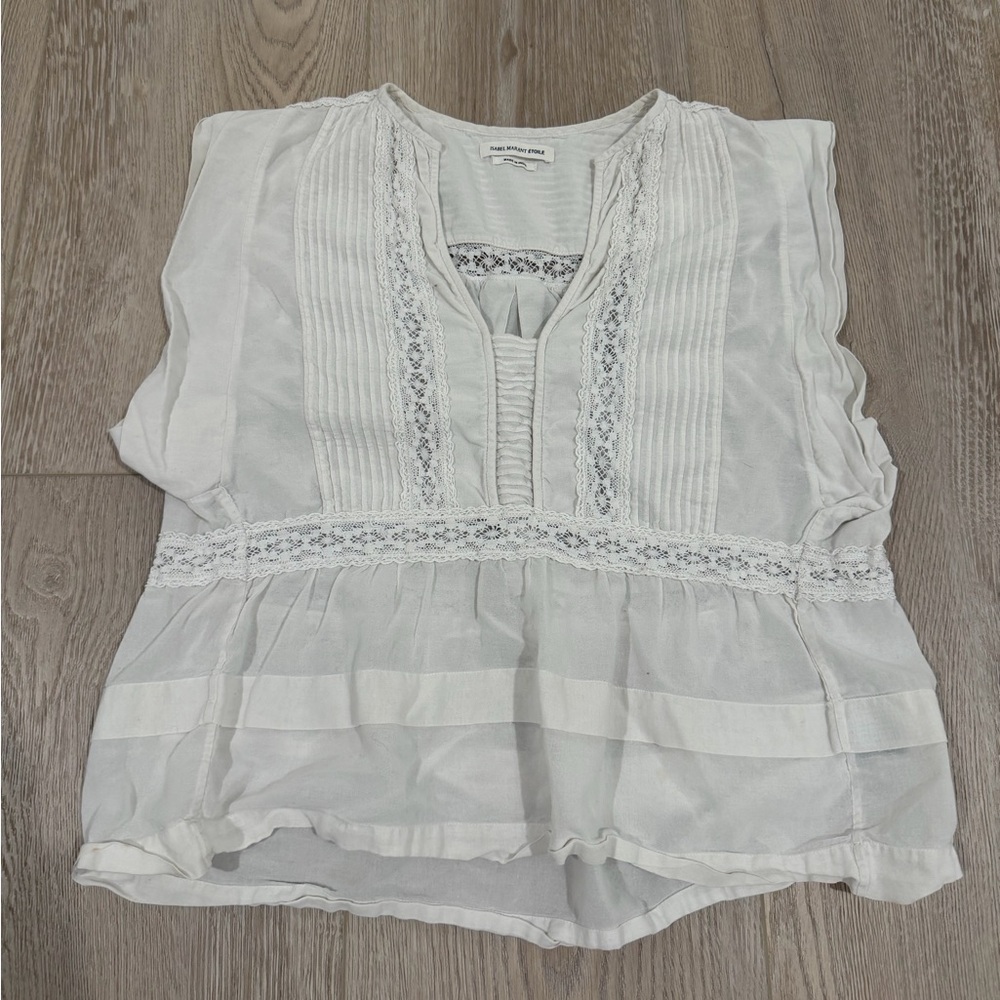 Isabel Marant Etoile White Lace Cotton Top Size 34 - Picture 4 of 9